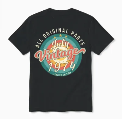 Vintage 1974 July Unisex T-Shirt - Black