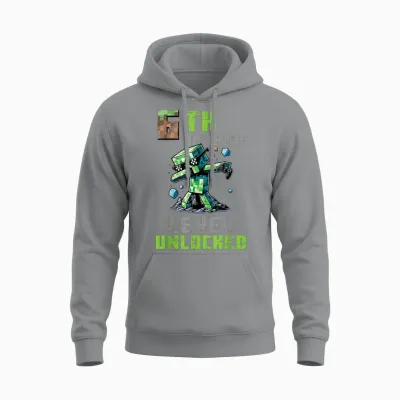 6th Birthday Level Unlocked Pixel Dab 6 Bday Gamer Boys Unisex Hoodie - Sport Grey