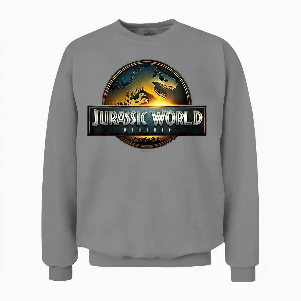 Jurassic World Rebirth Movie Logo T-Shirt, Black Unisex Sweatshirt in Sport Grey