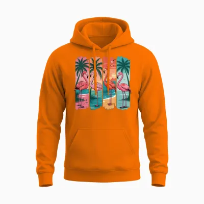 Flamingo Summer Retro Beach Girly Ocean Unisex Hoodie - Safety Orange