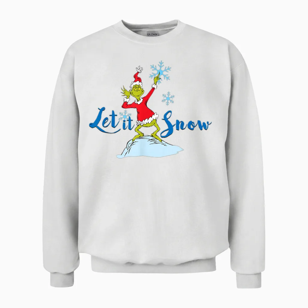 Dr. Seuss Grinch Let It Snow Unisex Sweatshirt in White