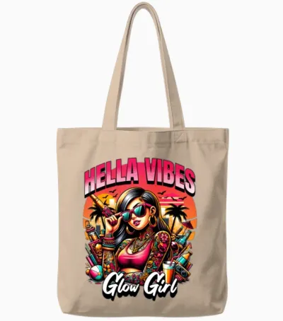 'hella Vibes, Glow Girl' Summer Party Gd Tote Bags - Natural