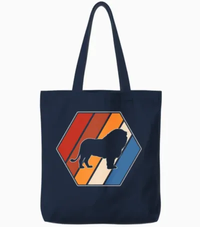 Lion Retro Tote Bags - Navy