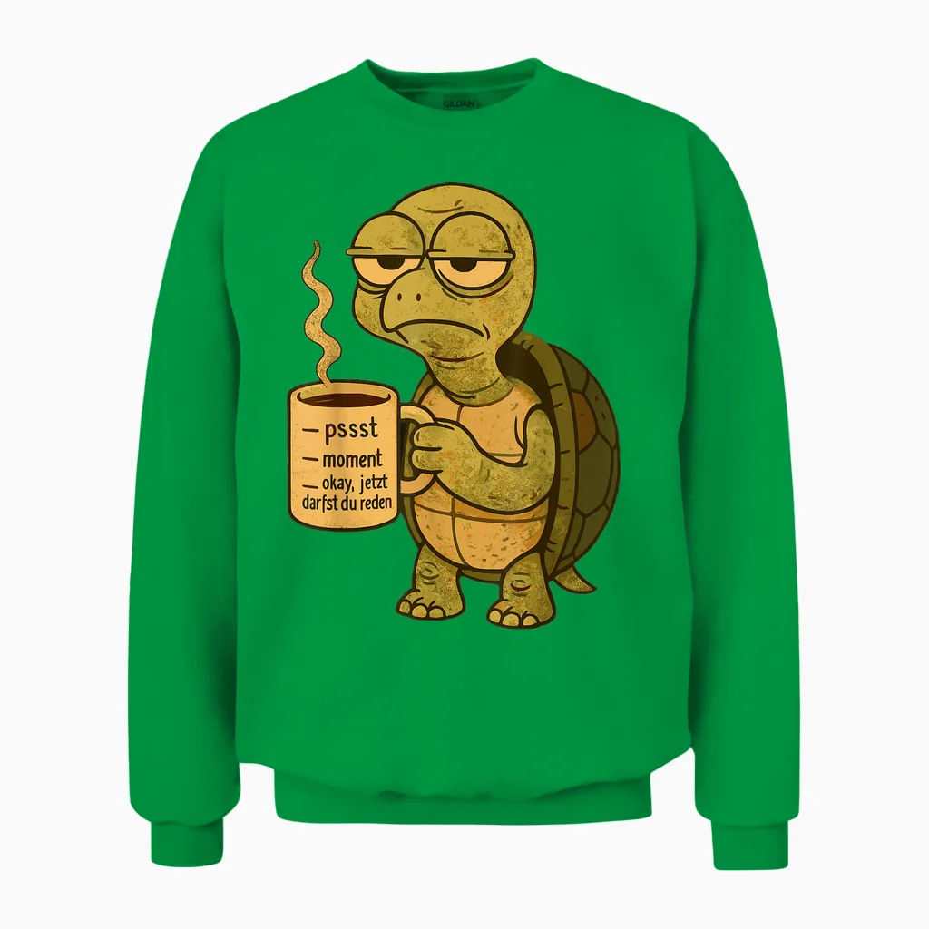 Kaffee Schildkröte Morgenmuffel Koffein Kaffeetasse Lustig Unisex Sweatshirt in Irish Green
