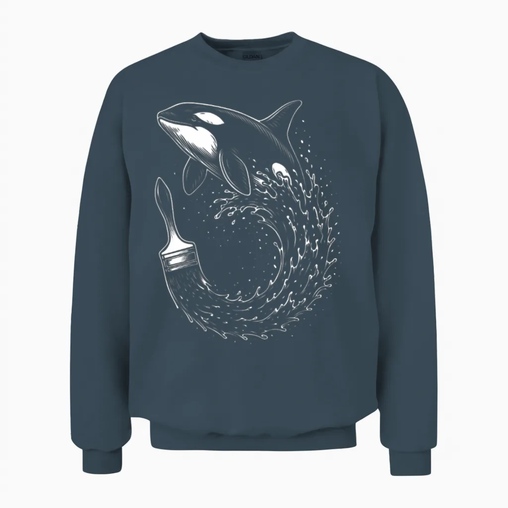 Whale Wave Inkbrush Unisex Sweatshirt in Dark Heather