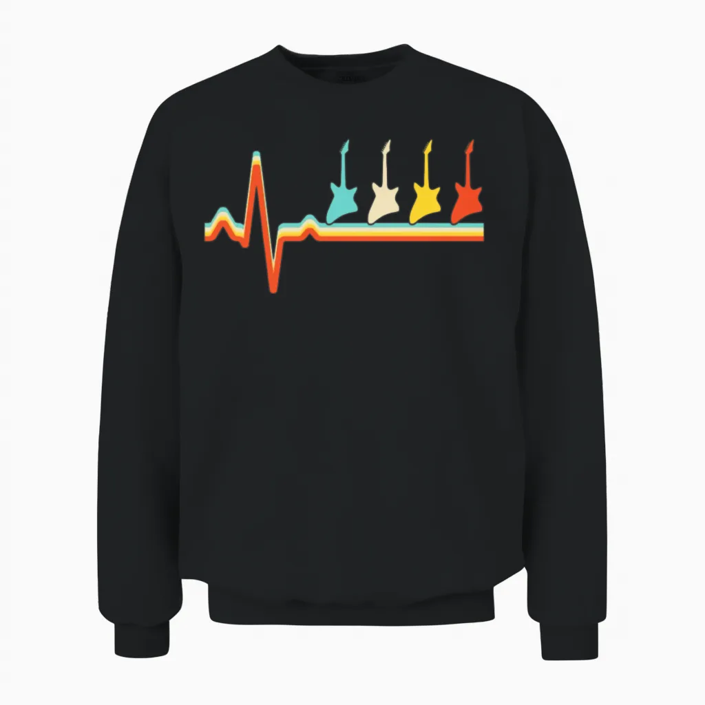 Rock Retro Heartbeat Unisex Sweatshirt in Black