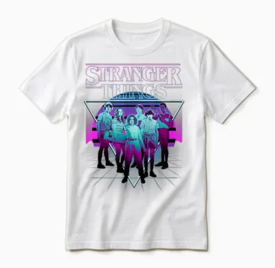 Stranger Things Group Shot Neon Triangle Unisex T-Shirt - White