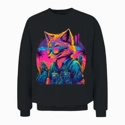 Retro Futuristic Synthwave Fox Unisex Sweatshirt - Black