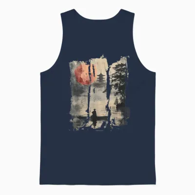 Japanese Floating World in Retro Vaporwave Harajuku 90's T-Shirt, Black Unisex Tank Top - Navy