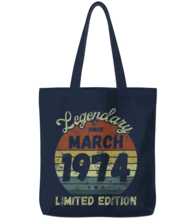 March 1974 - Vintage Birthday Present Tote Bags - Navy