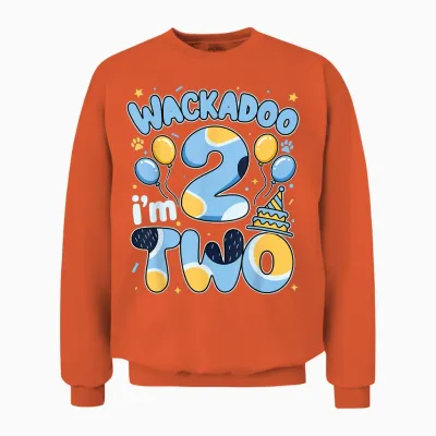 Wackadoo I'm Two 2nd Birthday Boy Toddler 2 Year Dog Lover Unisex Sweatshirt - Orange