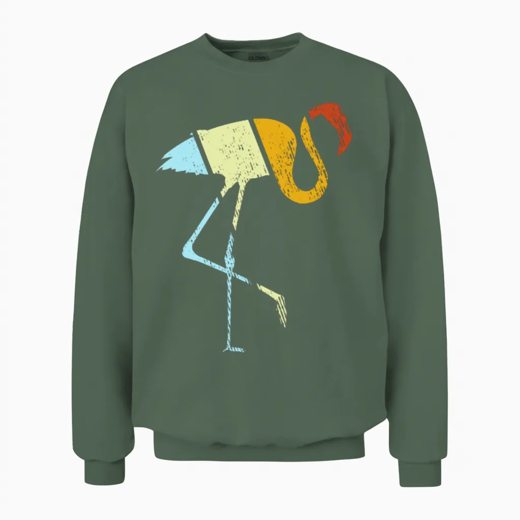 Flamingo Retro Unisex Sweatshirt in Military Green