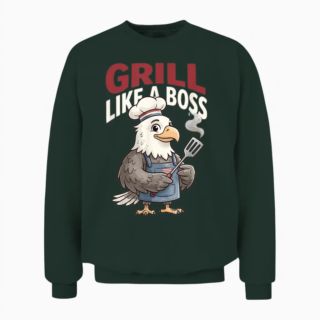 Grill Like a Boss Humour Maître Patriotique Chauve Unisex Sweatshirt in Forest