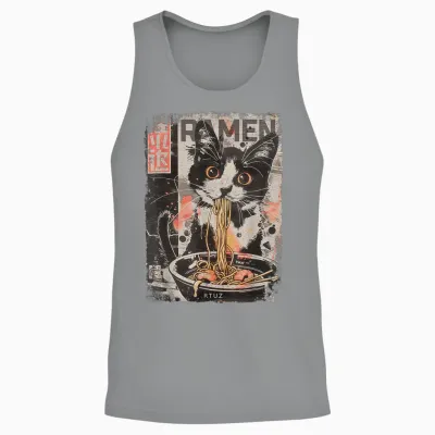 Cat Ramen Noodle Japanese Anime Manga Ramen Kawaii Cat T-Shirt, Black Unisex Tank Top - Sport Grey