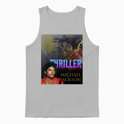 The King of Pop Mj-067 Thriller T-Shirt, Unisex Erwachsene, Michael Jackson Fans, Pop Culture Enthusiasts, Various Ages, Schwarz, S Unisex Tank Top - Ash