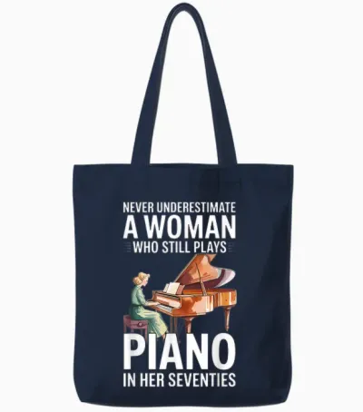 Ne Sous-Estimez Jamais Une Femme Qui Joue Encore Du Piano Des Années 70 Tote Bags - Navy