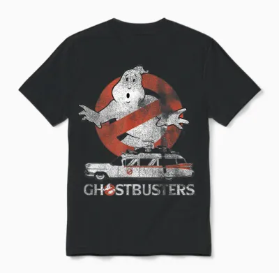 Ghostbusters No Ghost with Ectomobile Retro Movie Unisex T-Shirt - Black