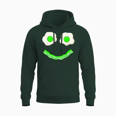 Green Smile Face Eggs and Bacon Ham Breakfast St Patrick's Unisex Hoodie - Forest