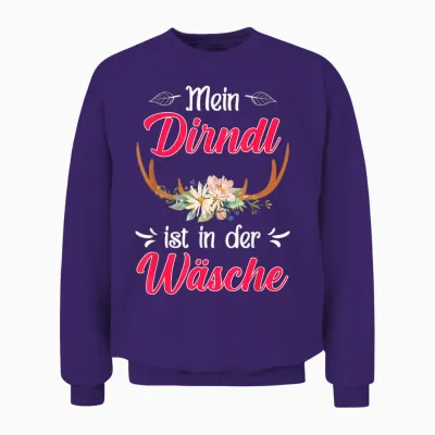 T-Shirt with German Text "mein Dirndl Ist in Der Wäsche" (my Dirndl, Black Unisex Sweatshirt - Purple
