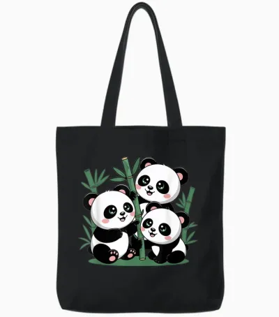 Bamboo Forest Panda Cute Tote Bags - Black