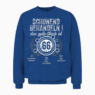 66. Geburtstag Schonend Behandeln.pflegehinweis: 66 Jahre Unisex Sweatshirt - Royal
