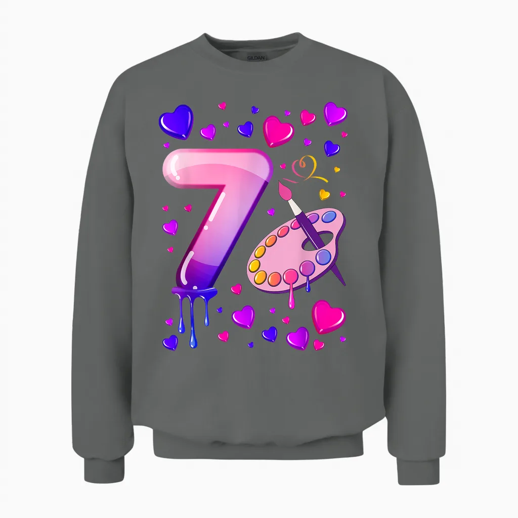 7. Geburtstag, Mädchen 7 Jahre, Malerei, Nummer 7 Unisex Sweatshirt in Graphite Heather