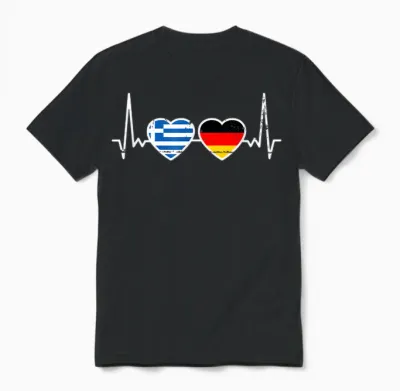 Griechenland Deutschland Herzschlag Flagge Deutsch Grieche Unisex T-Shirt - Black
