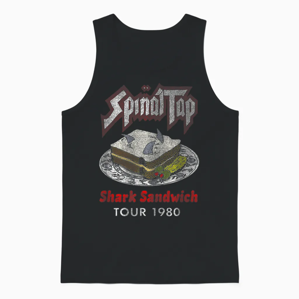Vintage Shark Sandwich Distressed Spinal Tap Funny Design Unisex Tank Top in Black