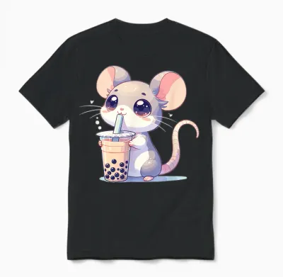Kawaii Mäuse Bubble Tea Boba Maus Unisex T-Shirt - Black