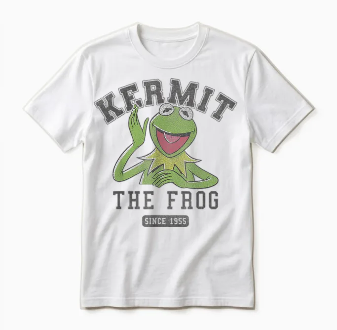 Disney the Muppets Kermit the Frog Since 1955 Collegiate Unisex T-Shirt in White