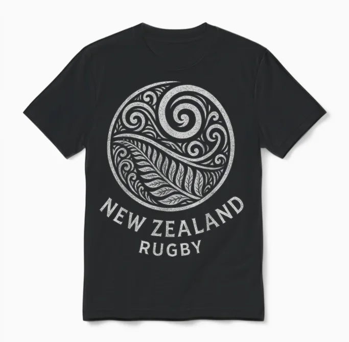 New Zealand Rugby Maori Silver Fern Unisex T-Shirt in Black