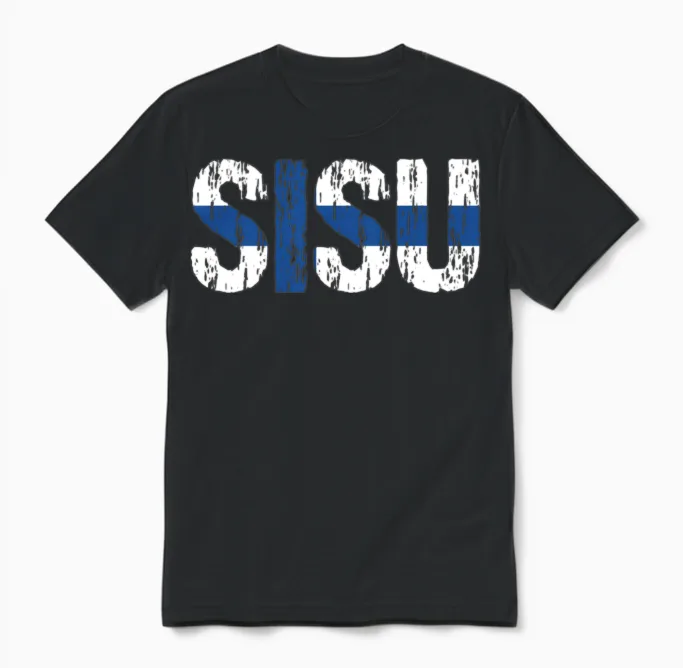 Sisu Finnish Flag Distressed Suomi Unisex T-Shirt in Black