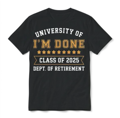 University of I'm Done Teacher Funny Retirement Unisex T-Shirt - Black