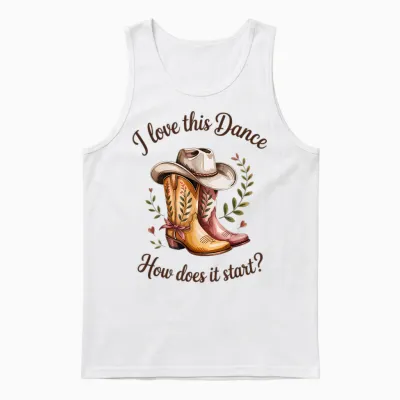 Line Dance T-Shirt with German Text "ich Liebe Diesen Tanz Wie Fanger An?" Unisex Tank Top - White