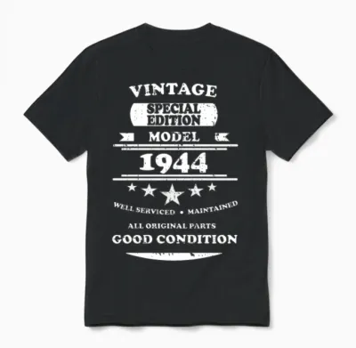 Vintage Retro White 1944 Unisex T-Shirt - Black