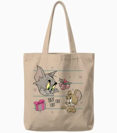 Tom and Jerry Ugly X-Mas Ho! Oh! Oh! Tote Bags - Natural