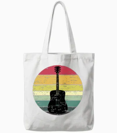 Retro Sunset Guitar Distressed Retro Rainbow Tote Bags - White