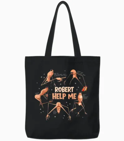 Funny Marcus the Worm Robert Help Me Meme Tote Bags - Black