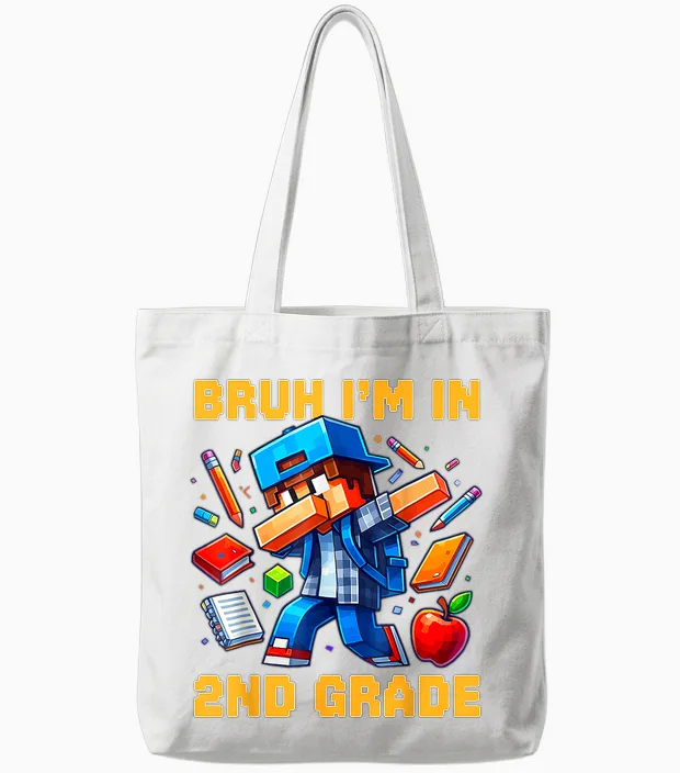 Bruh I'm in 2nd Grade Dabbing Boys Kids Gamer Back to School Tote Bags in White