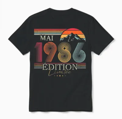 1986 Vintage May Birthday Retro Man Woman Gift Unisex T-Shirt - Black