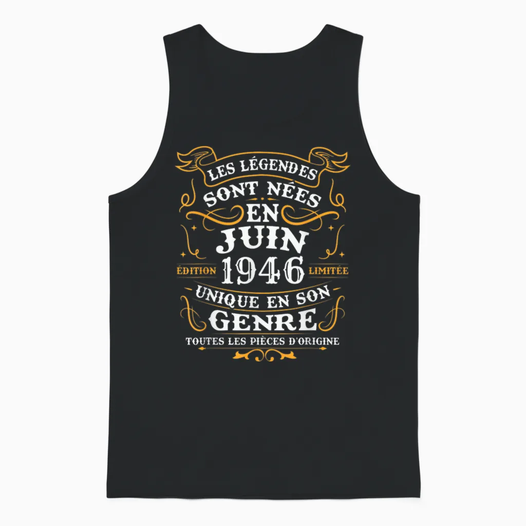 Vintage Cadeau D'anniversaire 80 Ans Nés En Juin 1946 Unisex Tank Top in Black