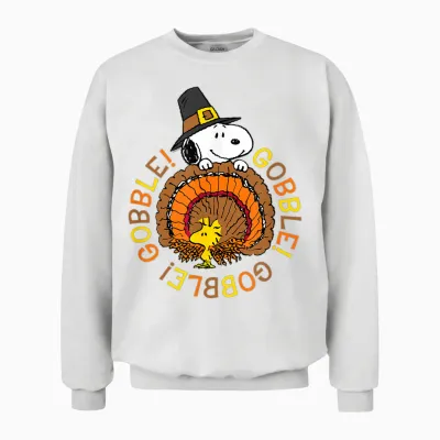 Peanuts Snoopy and Woodstock Thanksgiving Gobble Unisex Sweatshirt - White