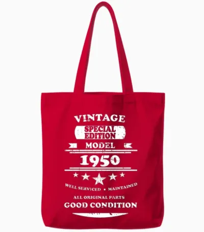 Vintage Retro White 1950 Tote Bags - Red