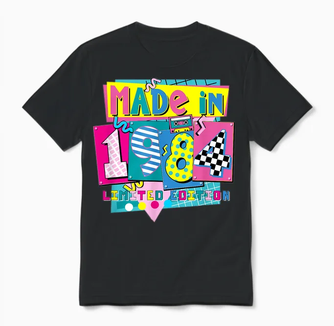 Retro 1984 Birthday Gift 40 Years Costume 80s T-Shirt, Black, S Unisex T-Shirt in Black