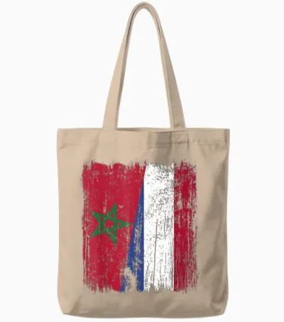 Half Dutch Moroccan Flag T-Shirt, Black, S Tote Bags - Natural
