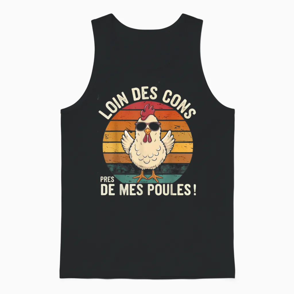 Away from Cons Near My Hens Funny Hen Gift Vintage T-Shirt, Black, S Unisex Tank Top in Black