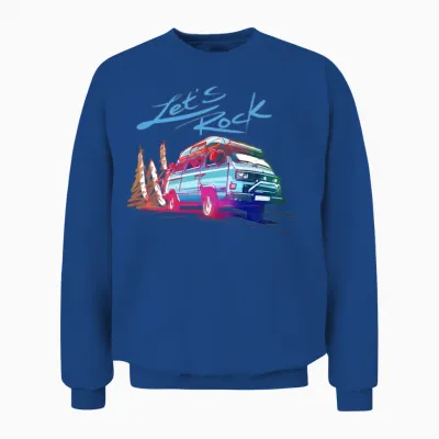 Volkswagen Vw Bulli with Let's Rock Lettering Unisex Sweatshirt - Royal