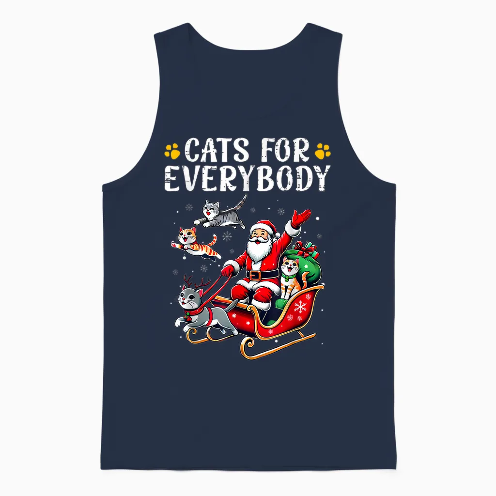 Cats for Everybody Christmas Cat Funny Xmas Men Women Santa Unisex Tank Top in Navy