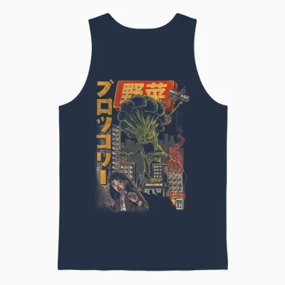 Ilustrata Official Broccozilla Brokkoli Monster Japanisches Kaiju Lustiger Brokkoli T-Shirt Schwarz S Crew-Ausschnitt Halbarm Unisex Damen Anime Cartoon Classic T-Shirt Halloween Unisex Tank Top - Navy