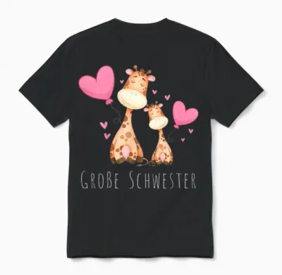 Kinder Große Schwester Giraffe Unisex T-Shirt - Black